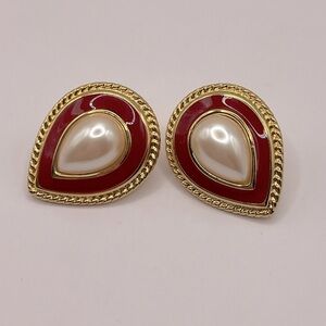 MONET Vintage Faux Pearl & Enamel Earrings